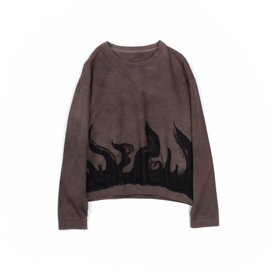 oversized organic cotton printed crew neck in mud brown